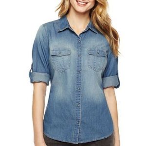 Denim blue jean button up shirt